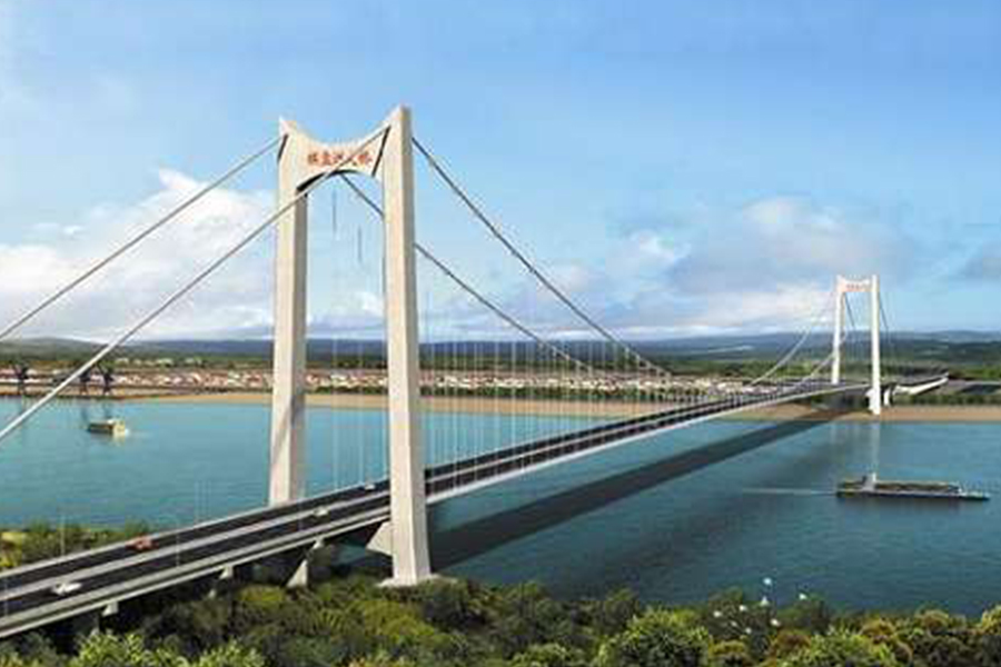 湖北棋盤洲長江公路大橋為地錨式懸索橋,主跨1038米。.jpg
